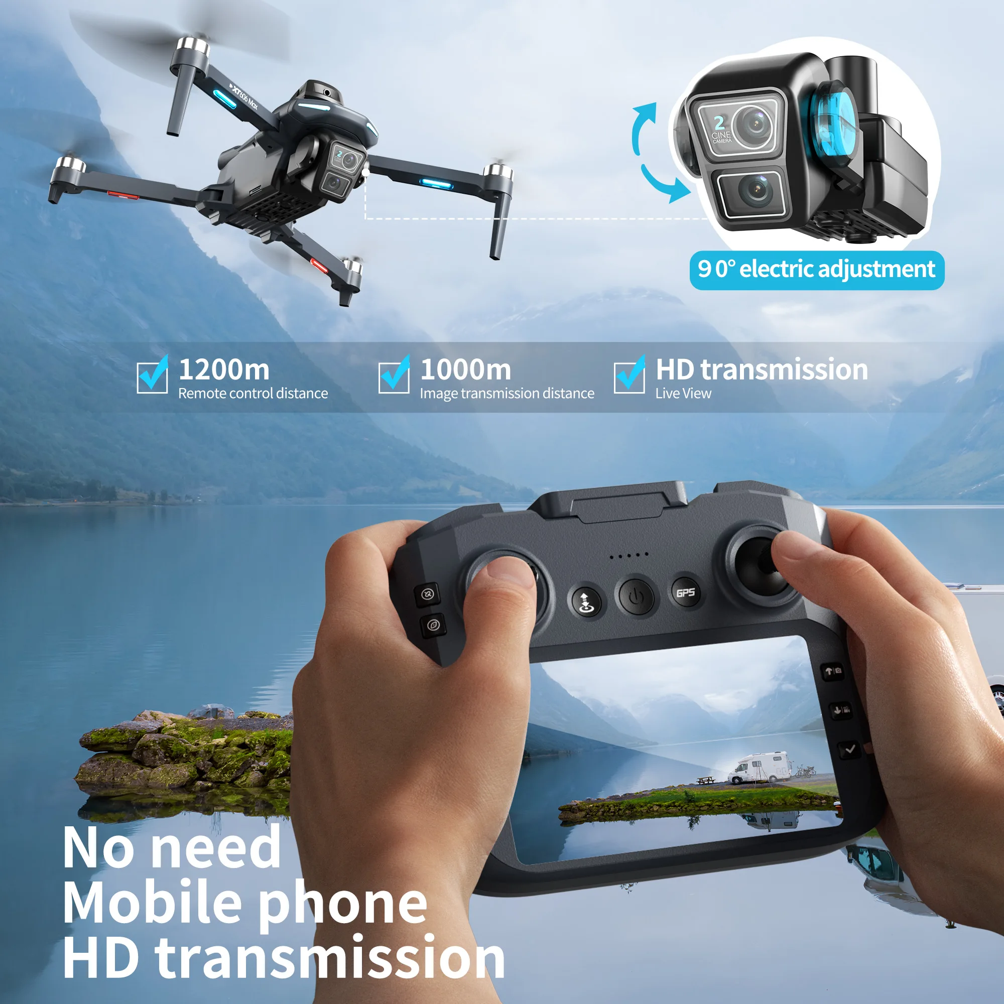 طائرة بدون طيار XT606 الأصلية  - مراجعة Drone App Rc Fpv وسعره